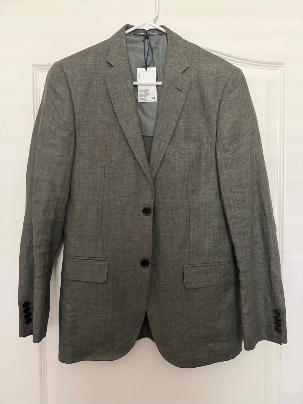 H&M Men's Light Gray Linen-Blend Two-Button Blazer